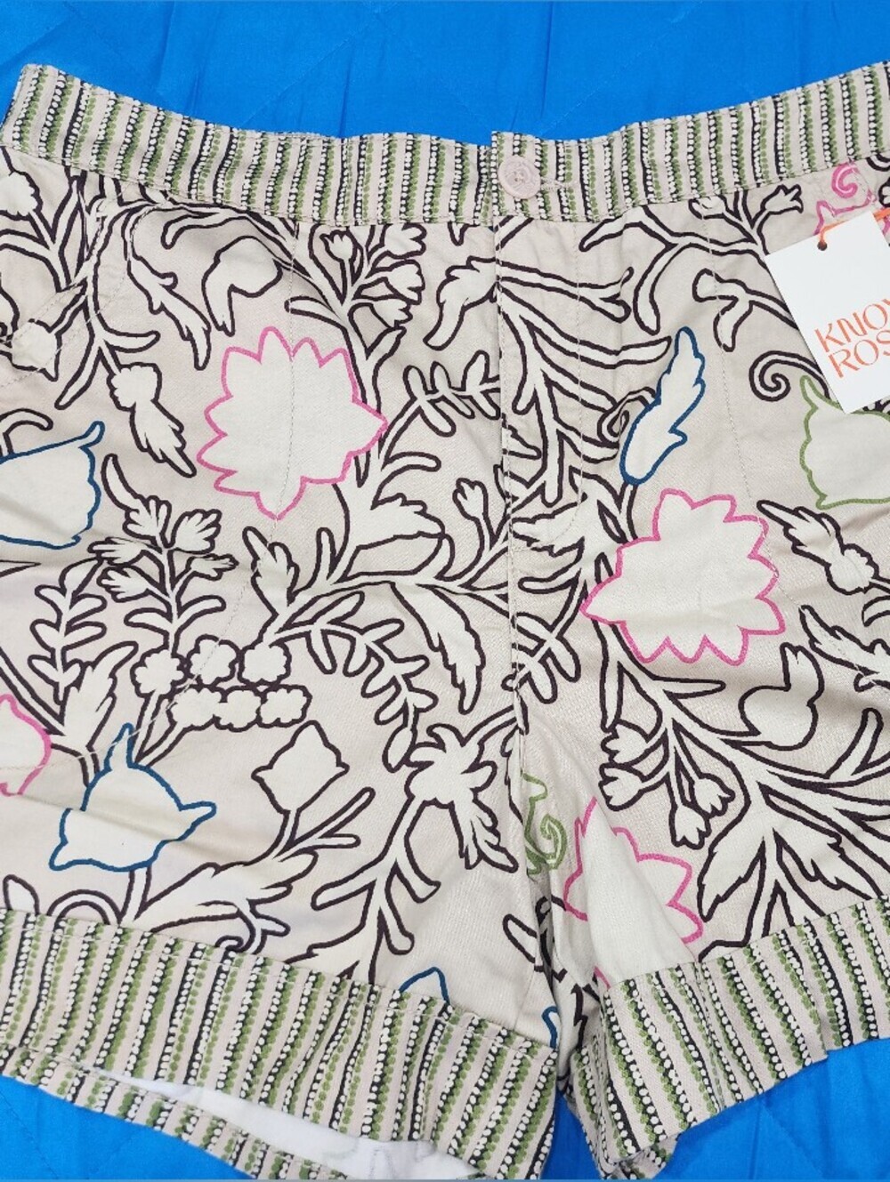 Knox Rose Floral Drawstring Shorts — Cream with Pink, Blue & Green Accents
